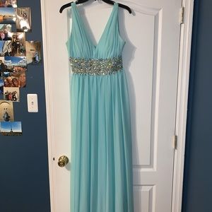 Long Light Blue Gown with Gems
